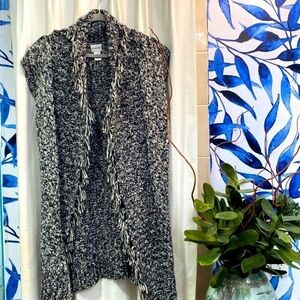 Chico’s Black & White Open Front Long Cardigan Sweater Chico’s Size 1 (8-10)